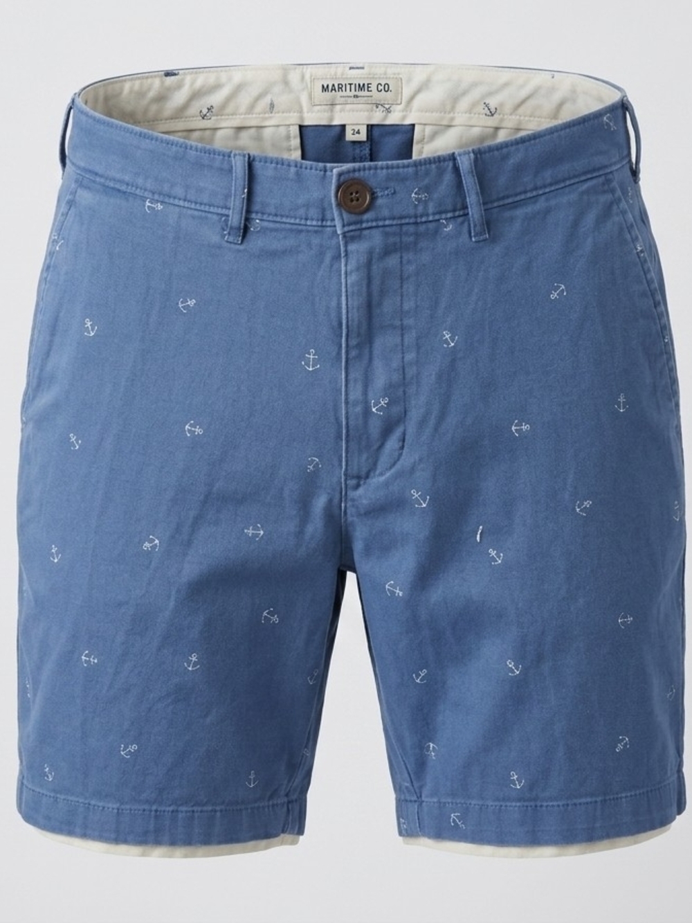 Abercrombie & Fitch Men 36 Chino Shorts Blue Anchor AOP Print Stretch Flat Sail